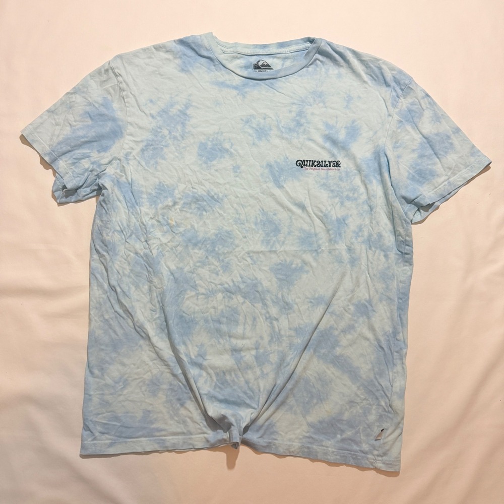 Quiksilver T-Shirt Mens Large Blue Tie Dye Graphic Wave Mountain Short Sleeve